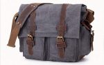 Sechunk Vintage Military Leather Canvas Laptop Bag Messenger Bags Medium - Image 2